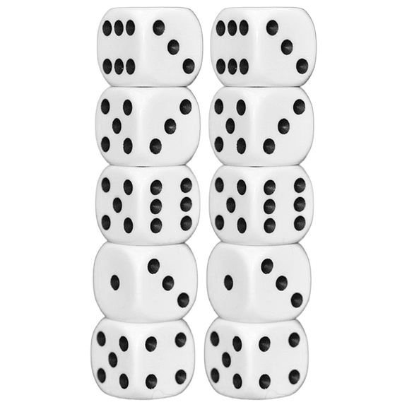 10 Pack Standard Game Dice Classic White with Black Dots for Board Games, Math, and Crafts