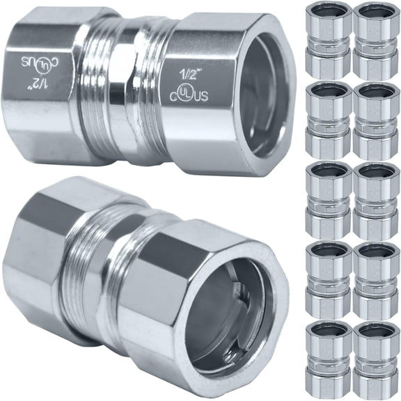 10 Pack Steel Compression Rigid Coupling, 1/2 Zinc Plated Steel Threadless Coupling with Spring Coil, Metal Electrical Conduit Fittings for Connecting Rigid Tubes to Tubes