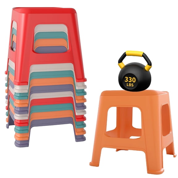 10 Pack Stools for Classroom, Linor 11" H Stackable Colorful Nesting Plastic Stool, Chairs Flexible Seating for School, Home