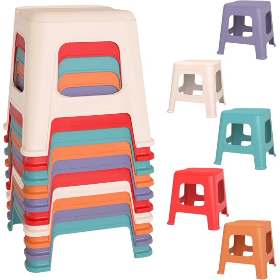 10 Pack Stools for Classroom, Linor 12.9" H Stackable Colorful Nesting Plastic Stool, Backless Chairs Flexible Seating for School, Home