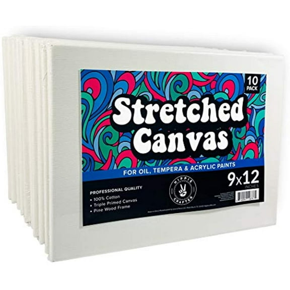 10 Pack Stretched Canvas for Painting 9x12 Blank Art Canvases for Paint