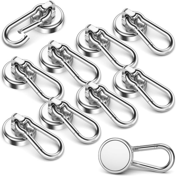 10 Pack Strong Magnetic Hooks Heavy Duty with Swivel Carabiner, 22LBS Magnet Hooks for Hanging, Magnet with Hook for Kitchen, Home, Warehouse, School