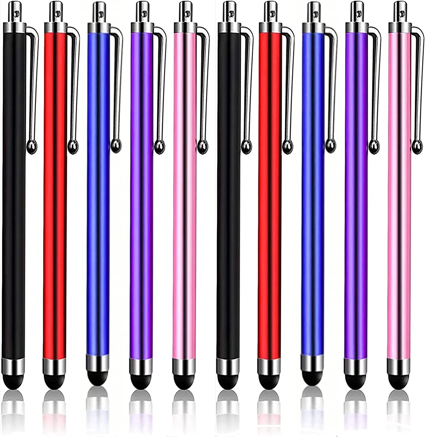 Set Da 10 Penne 2 In 1 Con Touch Screen E Inchiostro Nero, Colori Assortiti, Corpo In Alluminio E Punta In Silicone, Universali Per Tablet E Smartphone
