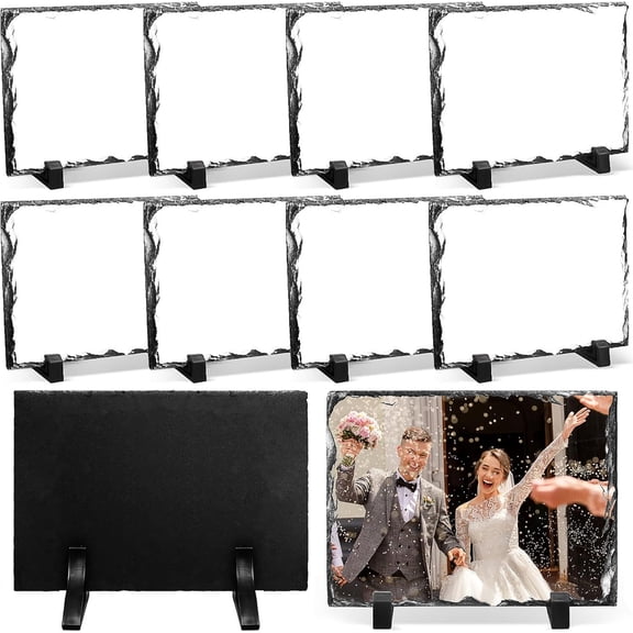 10 Pack Sublimation Slate Blanks, 6 x 8 Inch Stone Slate Picture Frame Heat Transfer Rock Photo Plaque with Display Stand Decoration for Desktop Souvenir DIY Personalized Gift