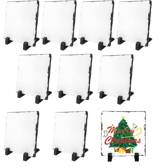 10 Pack Sublimation Slate Blanks with Display Holder, Square Shaped Plaque Rock Stone Customized Picture Memorial Stone Frame, Personalized Photo Gifts for Heat Transfer 6x6 Inch
