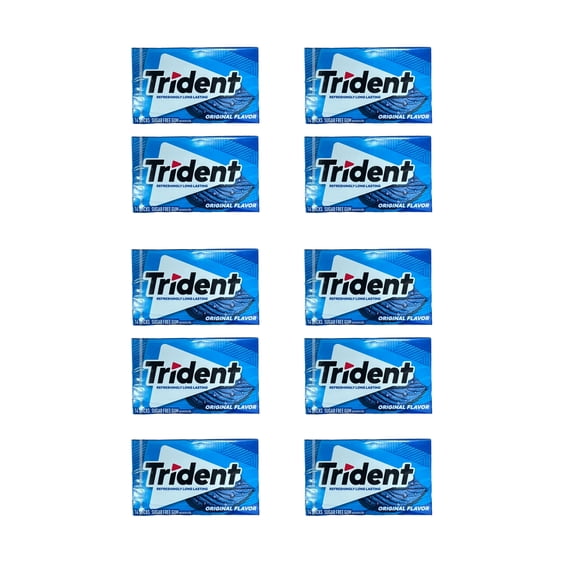 10 Pack Sugar-Free Chewing Gum | Trident Original Flavour Gum - 14 Pieces Per Pack |Buy from RADYAN