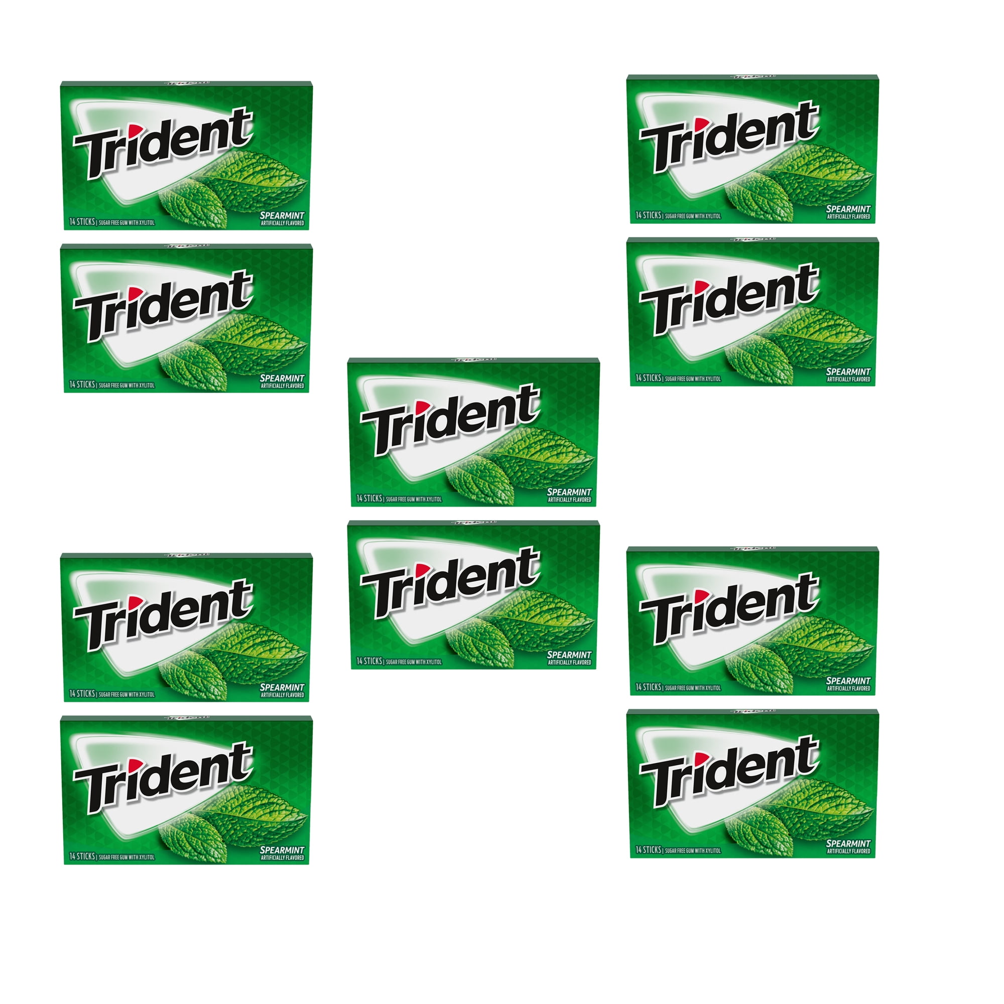 10 Pack Sugar-Free Chewing Gum | Trident Spearmint Flavour Gum - 14 Pieces Per Pack |Buy from RADYAN