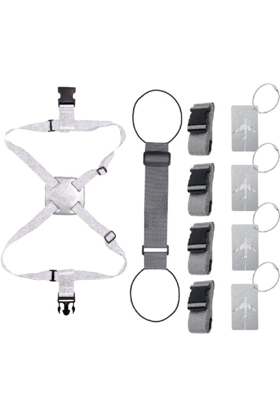 10 Pack Suitcase Straps, Bright Color Adjustable Luggage Tags, Zip Ties Set,Travel Bundle Set(Grey)