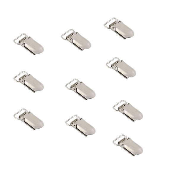 10 Pack Suspender Clips,0.8" Heacy Duty Metal Pacifier Clip Holder,Multi-purpose Suspender Clamp for DIY Teething Toys,Blankets Bib,Webbing & Bed Sheet Straps,Garter Making Supplies(sliver*10)