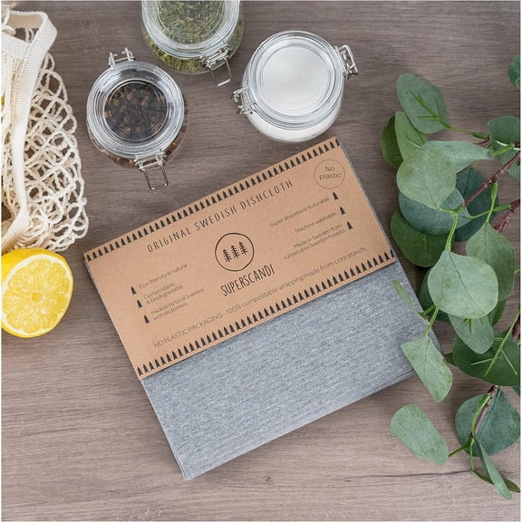 10 Pack Swedish Dishcloths for Kitchen - 100% Biodegradable & Compostable Reusable Paper Towels Washable, Food-Safe & Without Plastic - Dish Rags Suitable for Any Surface, Grey