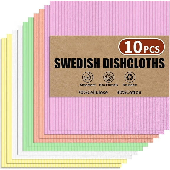 10 Pack Swedish Dishcloths for Kitchen,Reusable Dish Cloths,Dish Towels for Washing Dishes - Cellulose Sponge Cloth Cleaning Rag-5 Colors Assorted