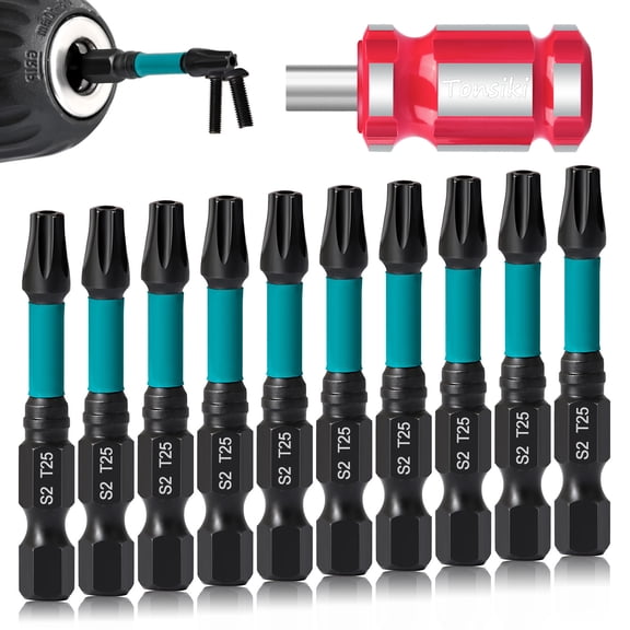 10-Pack T25 Torx Bit 2 Inch,T 25 Torx Screwdriver Bits for Impact Driver with Handle Driver, Magnetic Star Design, Premium S2 Alloy Steel,1/4" Hex-Shank for Professional & DIY Use