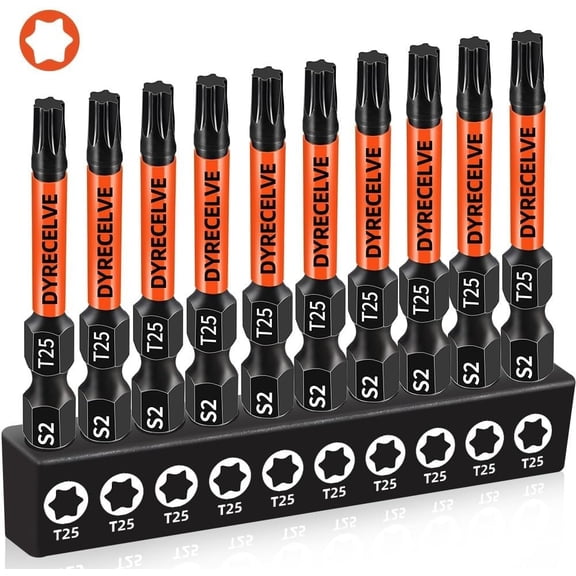 10-Pack T25 Torx Bits for Impact Driver, T-25 Torx/Star Bit Set 2'' Long, Magnet
