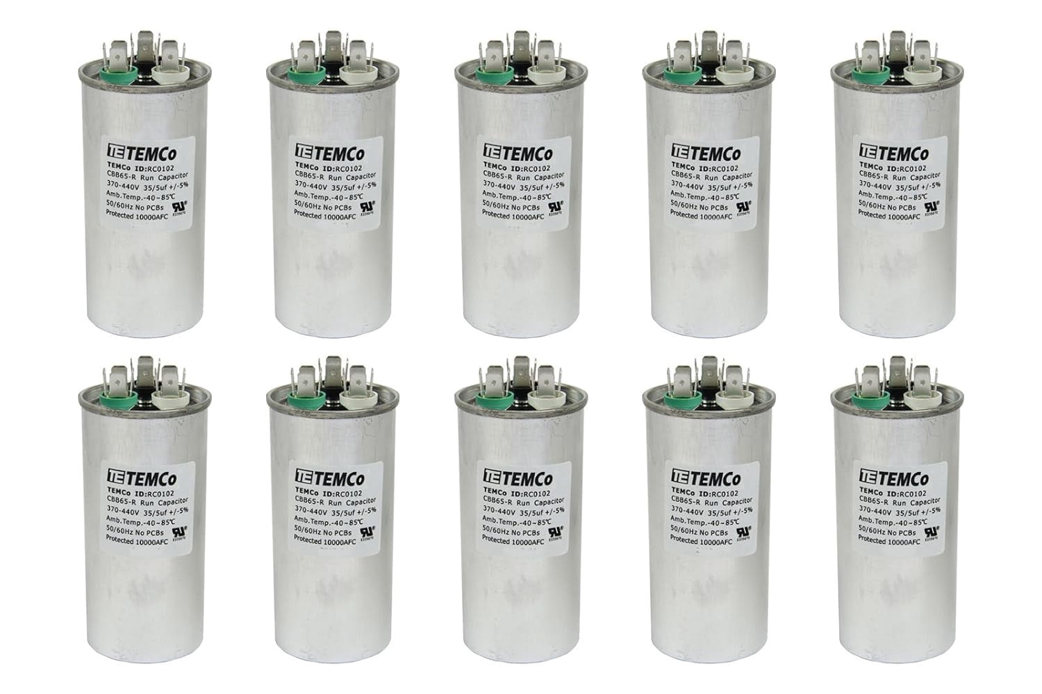 10 Pack TEMCo 35+5 uF Dual Run Capacitor CBB65, 35/5 MFD, 370-440V ...