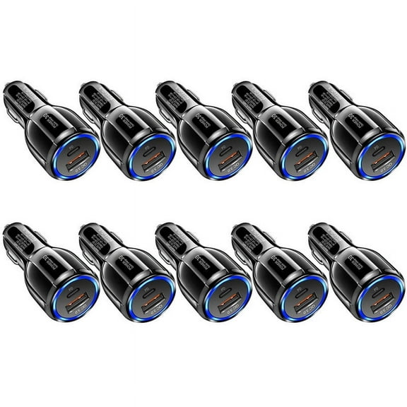 10 Pack TTech 2 Port USB-C Type C + USB-A Fast Charging Car Charger Adapter Plug 18W USB-C + 18W USB-A Fast Car Charger for iPhone 15/14/13/12/11 Pro Max Mini, Samsung Galaxy S24/S23/S22/S21 Ultra