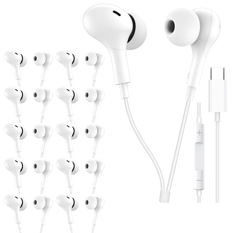 10 Pack TTech Type C Wired Headphones USB-C Earbuds Earphones Compatible with iPhone 16 Pro Max / 16 Pro / 16 Plus / for Samsung Galaxy S24/S23/S22/S21 Ultra, Google Pixel 8/7/6/6a, White