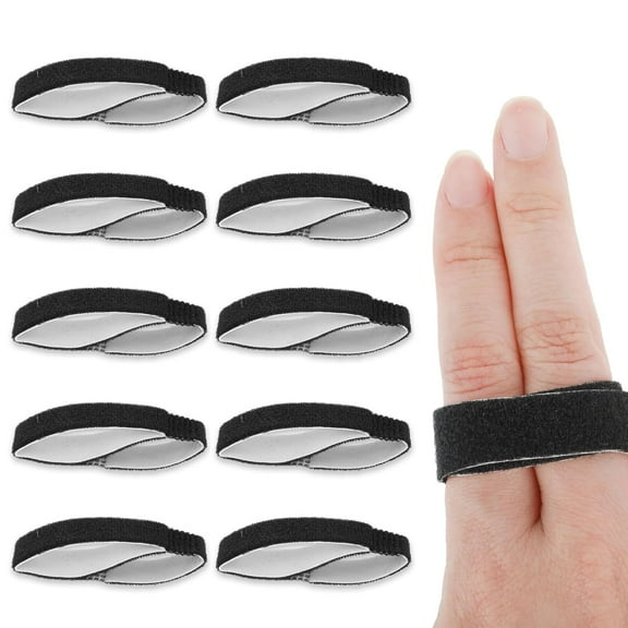 10 Pack Tape Finger Straps With Padded Hook and Loop Finger Buddy Strap Fingers Fixation Strap Thicken Pinky Splint Pinky Finger Splint for Injured Finger Support Knuckle Stabilizer(Black)