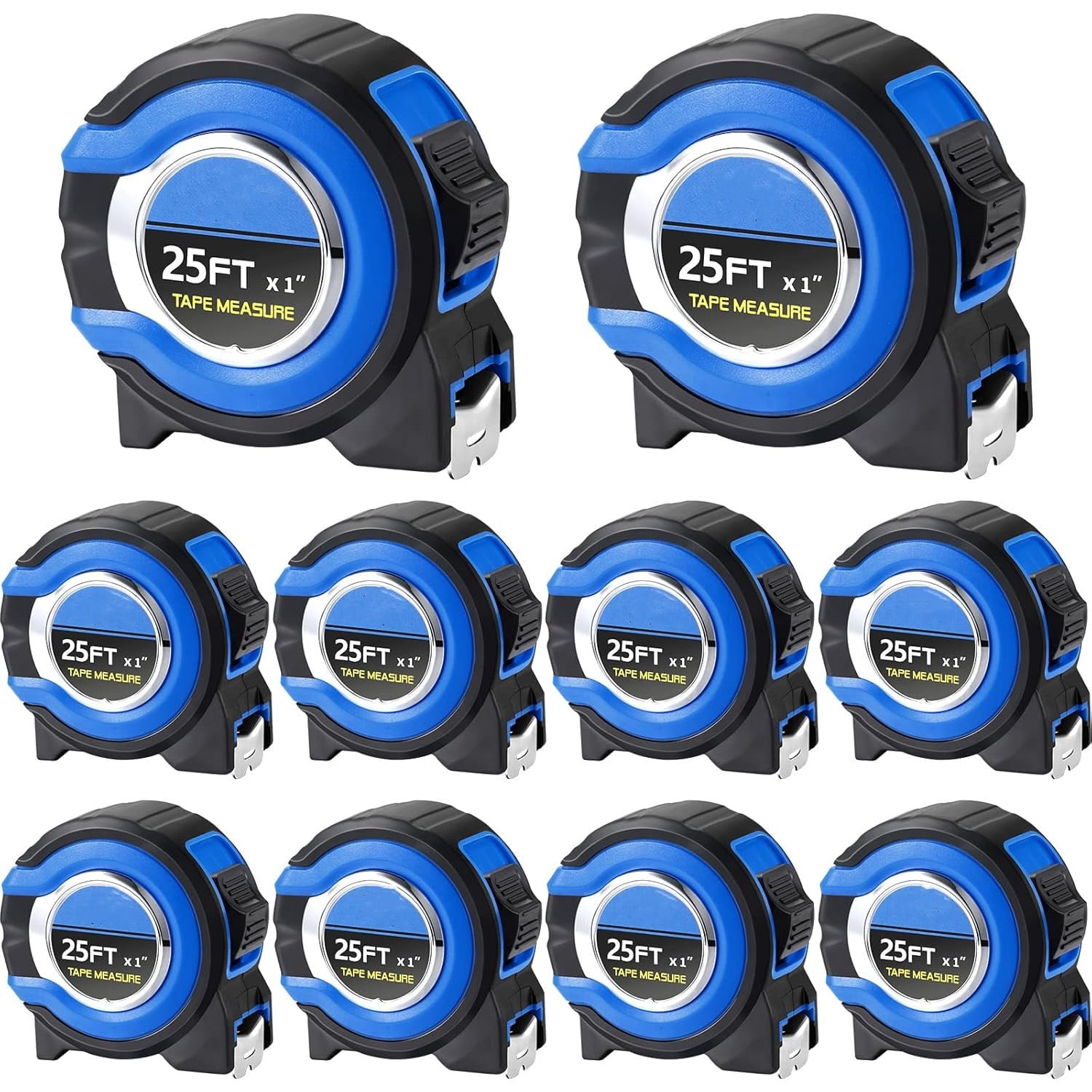 10 Pack Tape Measure with Fractions 1/8 Steel Measuring Tape Retractable Easy Read Measurement Ruler Steel Power Blade (25 ft X 1 in,Blue)