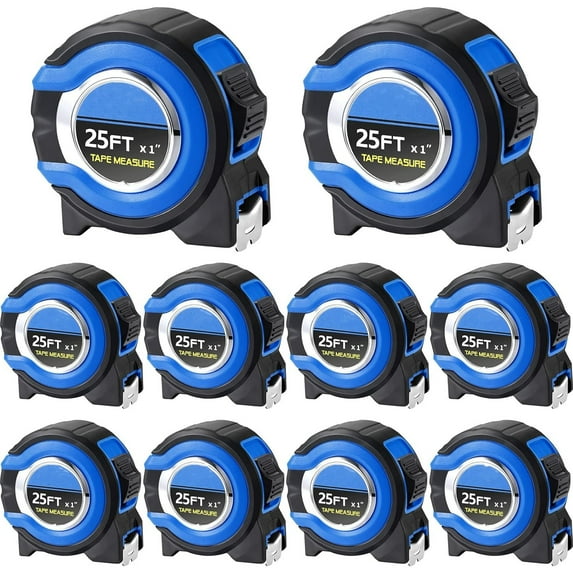 10 Pack Tape Measure with Fractions 1/8 Steel Measuring Tape Retractable Easy Read Measurement Ruler Steel Power Blade (25 ft X 1 in,Blue)