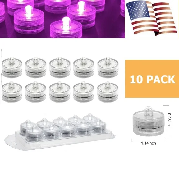 10 Pack Tea Light Submersible Waterproof Battery Operated Candle Floralyte Pink