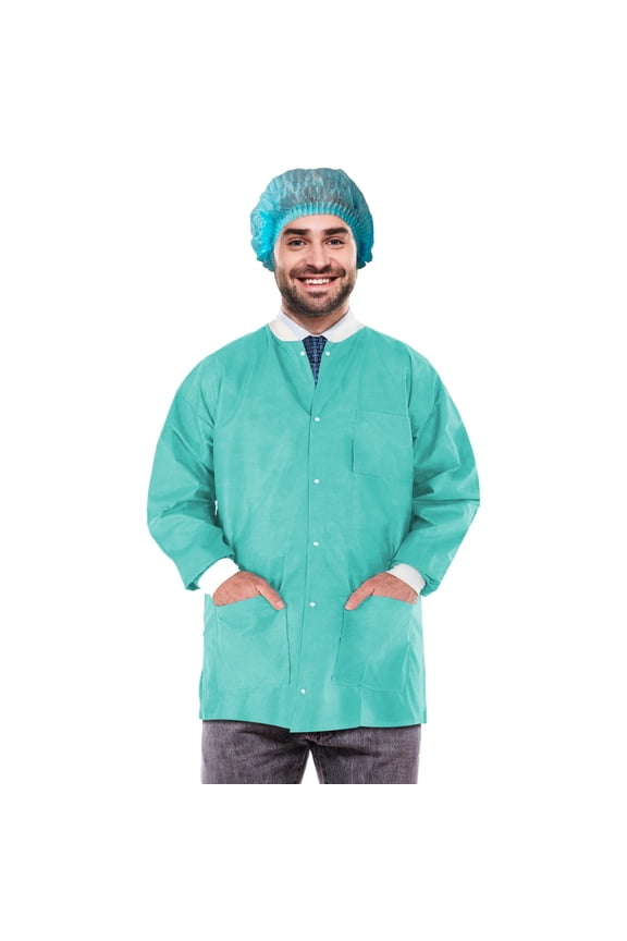 Teal Disposable Lab Jackets, SMS 50 GSM Snap Front, 10 Count, X-Large