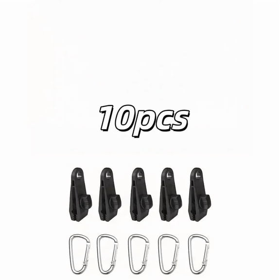 10-Pack Tent Clips & Carabiner Set, Windproof Reinforced Clamps for Canopy Rainfly Fixing, Outdoor Use