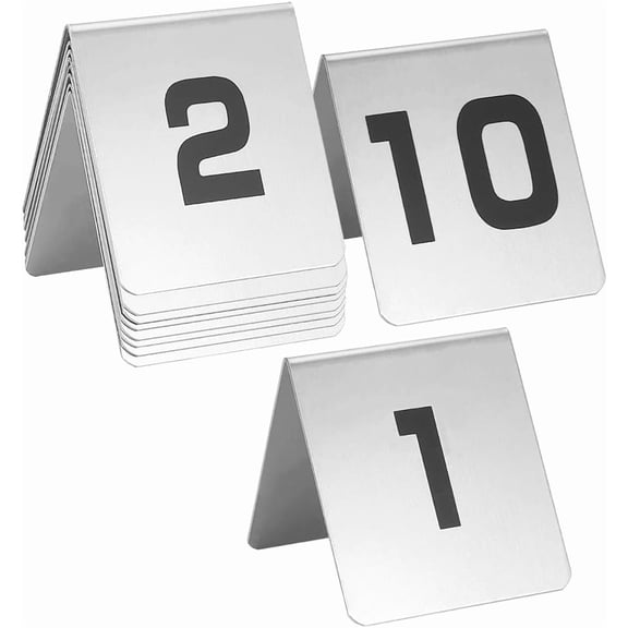 10 Pack Tent Style Table Numbers Stainless Steel Table Numbers Double-Sided Metal Tables Markers 1-10 Tables Tent Cards for Wedding Party Silver