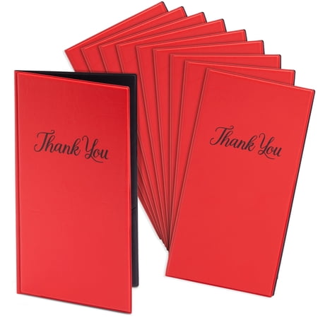 Juvale Server Books - PVC Restaurant Check Holder with Clip & Card Holder - Check Presenters with Dual Cash Pockets - Restaurant Supplies Set for Waitstaff - Pack of 10, 5.5" x 10.5", Bright Red