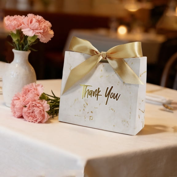 10 Pack Thank You Gift Bags, Mini Paper Tote Bags with Bow Tie for Party Favors and Candy, Bulk Small Favor Bags for Events and Celebrations(Gold)