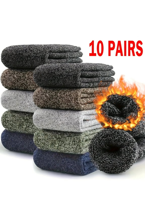 10-Pack Thermal Winter Socks for Extreme Cold Heavyweight Warm Wool Blend, Moisture-Wicking & Cushioned Unisex Crew Socks for Hiking, Work Boots & Daily Wear.