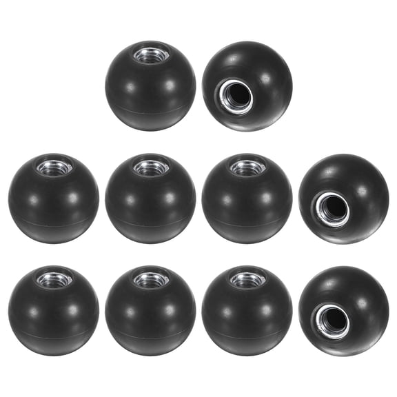 10-Pack Threaded Ball Knobs, M10 Female Thread 35mm Dia. Thermoset Ball Knob, Round Phenolic Steel Insert Lever Handle [Black]