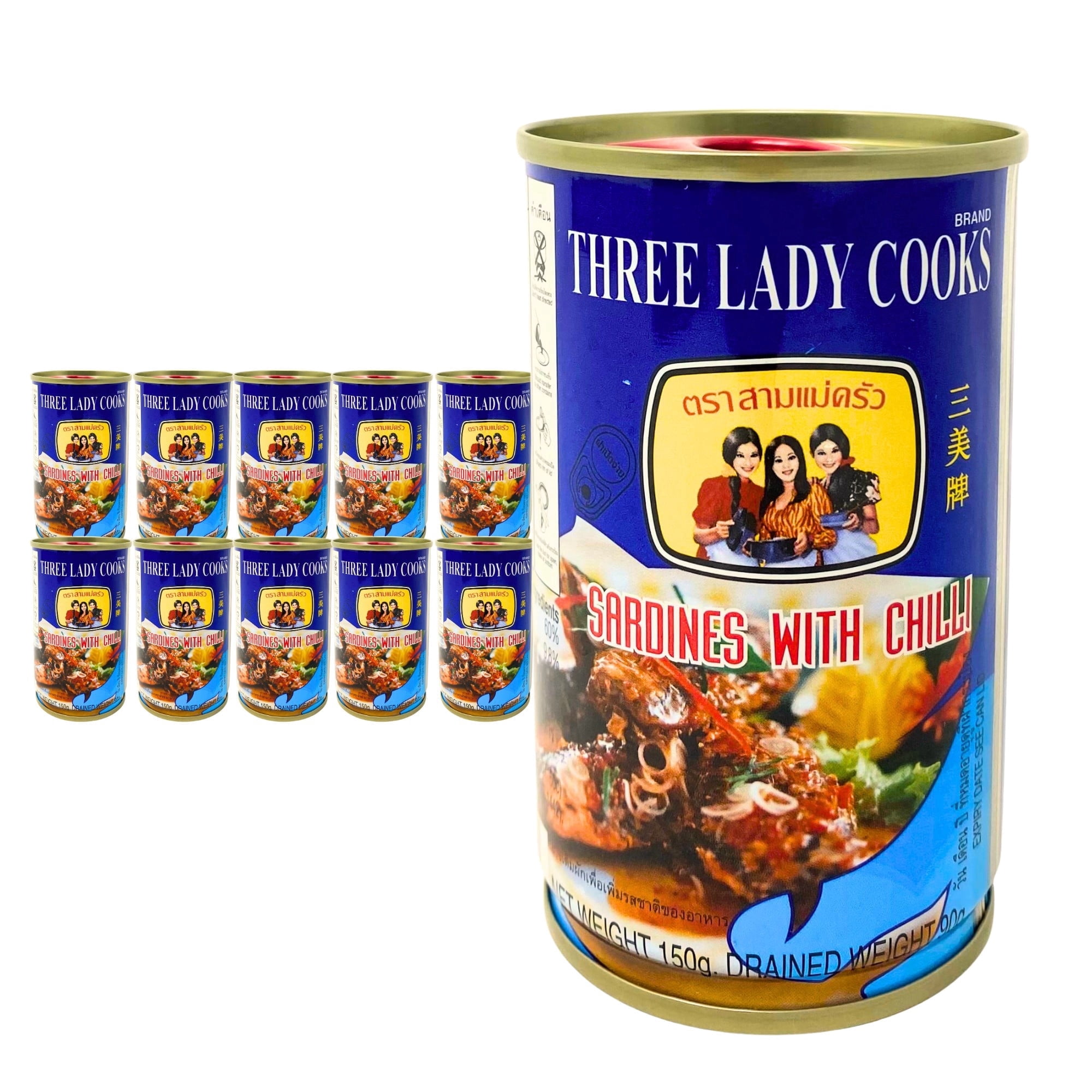 (10 Pack) Three Lady Cooks Sardines in Tomato Sauce with Chilli, 5.29 oz