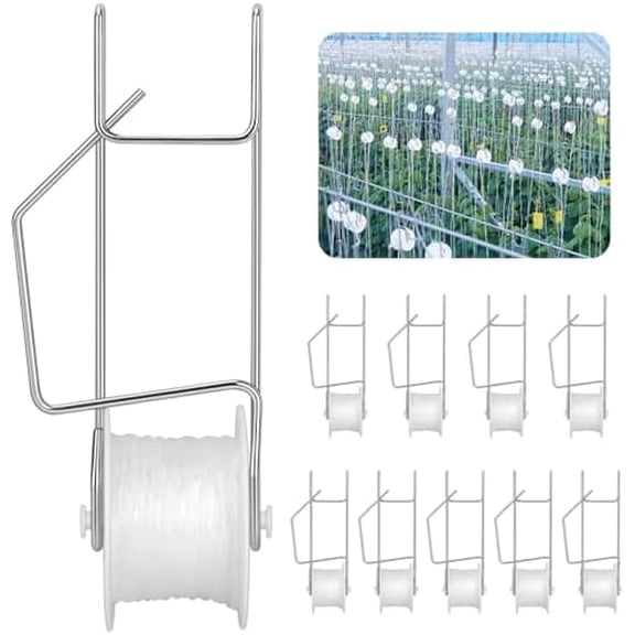10 Pack Tomato Roller Hooks with 49.2FT String,Tomato Roller Hooks for Greenhouse,Plant,Flower Vine Crop Trellis Kit$$Garden & Patio