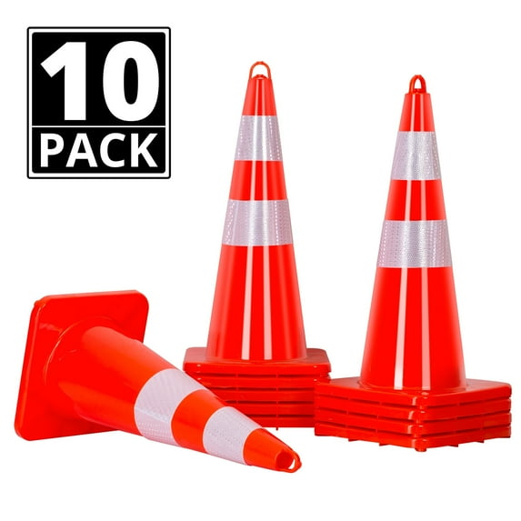Traffic Safety Cones, 27.5“ Orange PVC Road Parking Cones, Unbreakable Construction Cone with Reflective Collars, for Traffic Control, Driveway Road Parking (10 pcs)