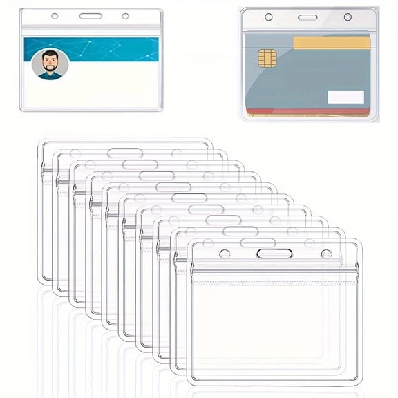 10 Pack Transparent Horizontal ID Card Holders Durable PVC Badge Protectors