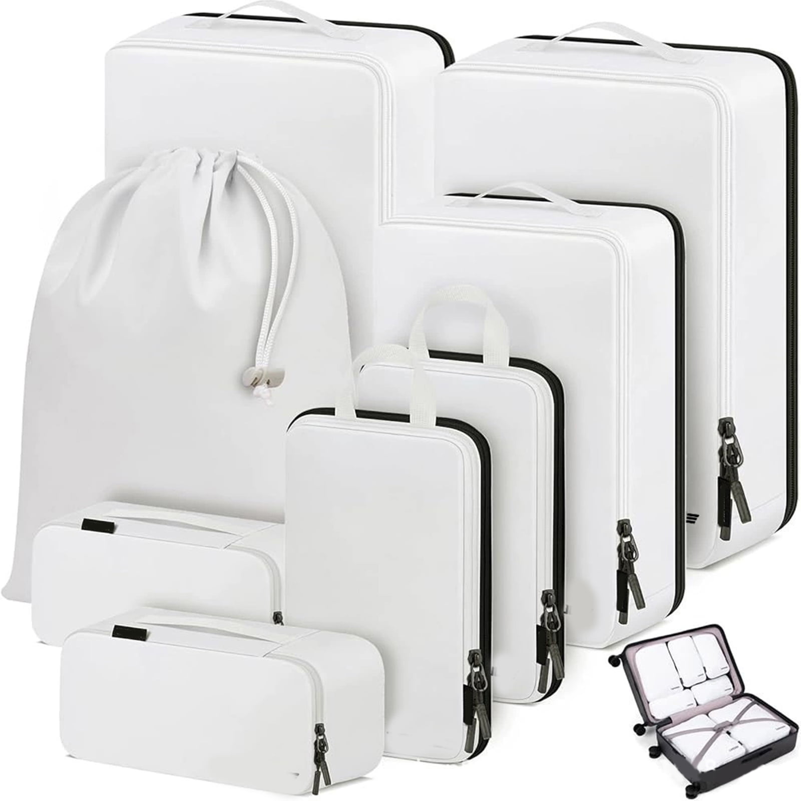 10 Pack Travel Compression Packing Cubes Expandable Organizers Bags for Clothes Storage and Suitcases Organization