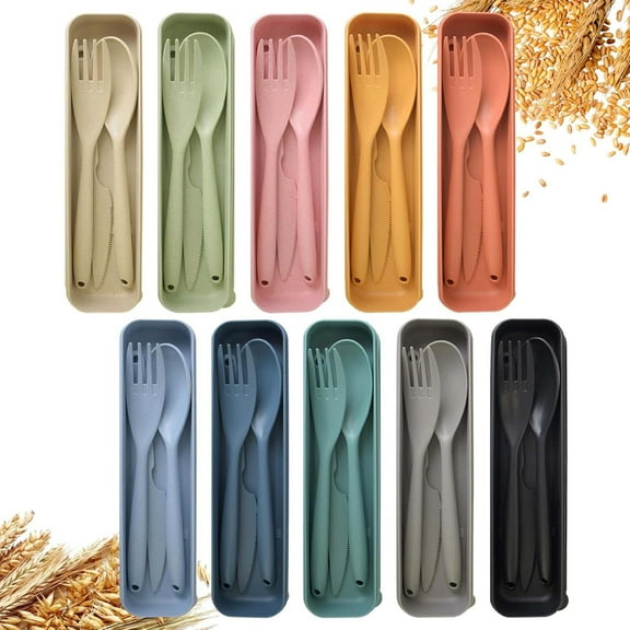10 Pack Travel Utensils with Case, Large Wheat Straw Flatware Reusable Utensils for Lunch Picnic