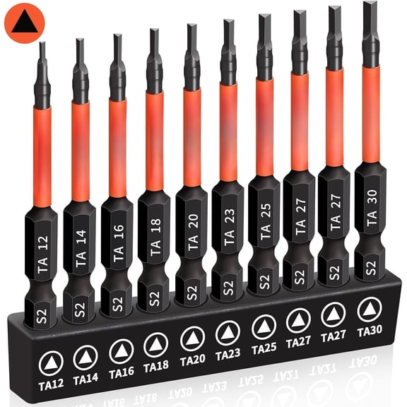 10-Pack Triangle Set - S2 Steel Triangle Bit Set (2.56" Long ) 1/4 Hex-Shank, Sizes: TA12, TA14, TA16, TA18, TA20, TA23, TA25, TA27 (x2), TA30, Professional & DIY Use