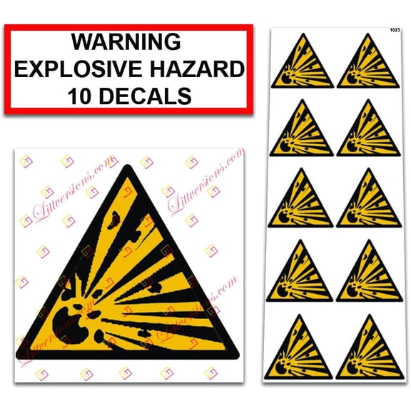 10 Pack Triangle Warning Explosion Explosive Hazard Universal OSHA/ISO Compliant Notice Caution Danger Safety Symbol Pictogram Stickers Decal Label Sign Window Container Box Truck Industrial Equpment