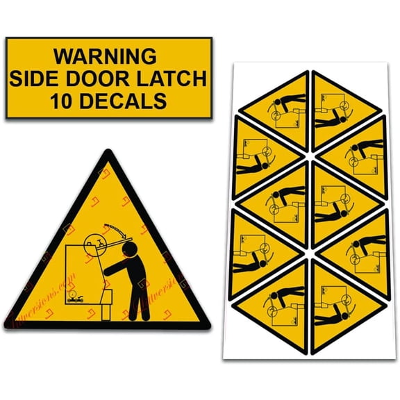 10 Pack Triangle Warning Side Door T Latch Universal OSHA Caution Notice Safety Symbol Stickers Pictogram Decal Label Air Compressor Equipment Industrial Machine Construction Work Sign