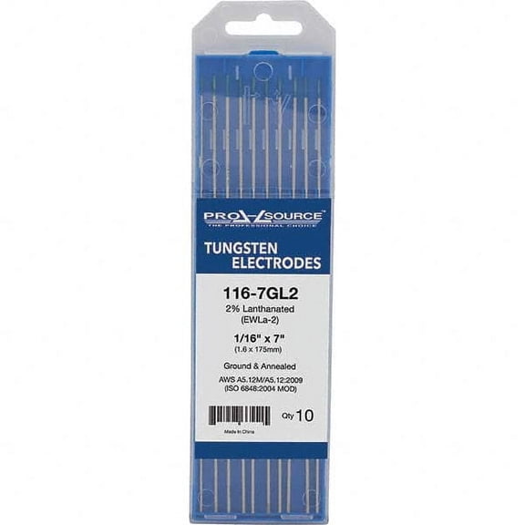 10 Pack Tungsten Electrode TIG Welding Rods: 7" Overall Length, 1/16" Diameter