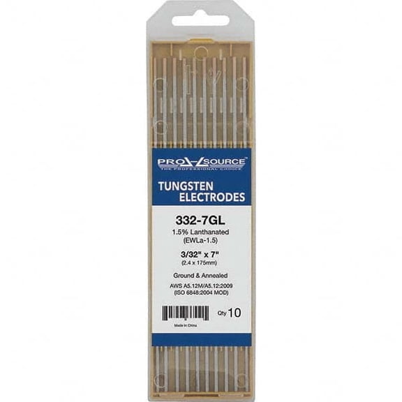 10 Pack Tungsten Electrode TIG Welding Rods: 7" Overall Length, 3/32" Diameter