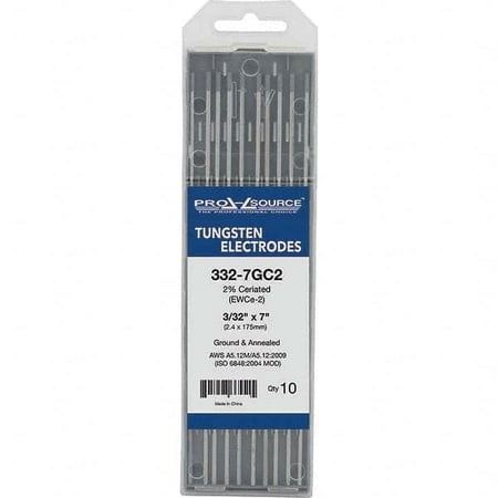 10 Pack Tungsten Electrode TIG Welding Rods: 7" Overall Length, 3/32" Diameter