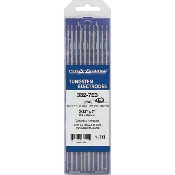 10 Pack Tungsten Electrode TIG Welding Rods: 7" Overall Length, 3/32" Diameter
