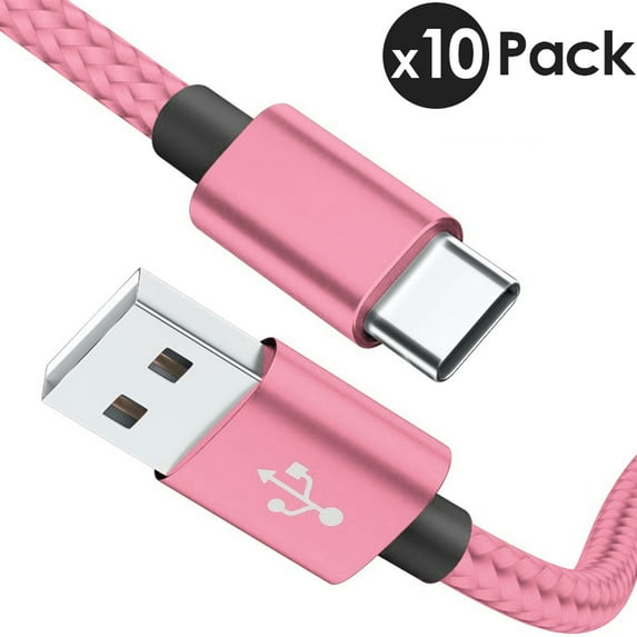 10-Pack Type C Cable Fast Charging Nylon Braided Cable USB-C Type-C 3.1 Data Sync Charger Cable Cord For Samsung Galaxy S8 S9 S10 Plus Note 8 Note 9 Nexus 5X 6P OnePlus LG G6 G7 V30/40/50 Google Pixel