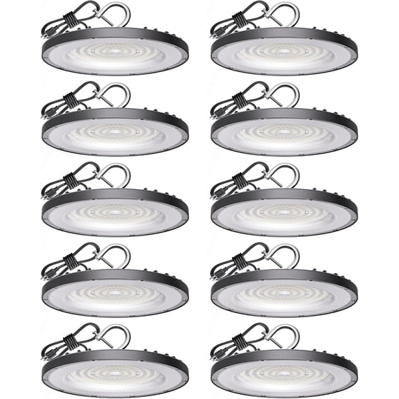 10 Pack UFO LED High Bay Light 200W, 30000 LM, 5000K Daylight, Commercial High Bay LED Shop Lights Fixture with 5' Cable US Hook for Warehouse Workshop Factory Barn Lighting
