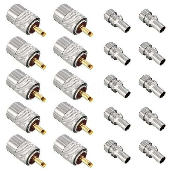 10 Pack UHF/-259 Solder Connector Plug with Reducer for RG8X, RG8, RG59, LMR-400, -213 Coaxial Coax Cable