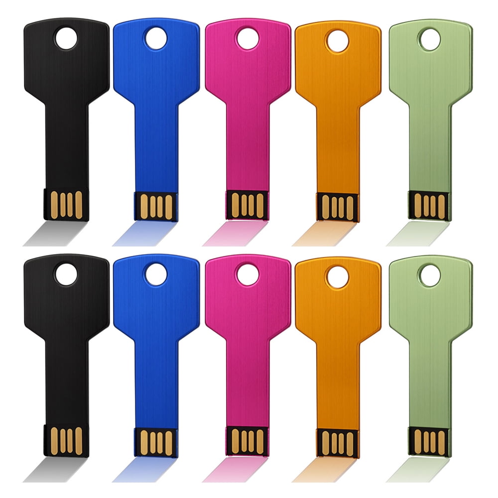 10 Pack USB 2.0 Flash Drive Topesel Metal Key Shaped Bulk Thumb Drive Multicolor Memory Stick-Black/Pink/Green/Gold/Blue