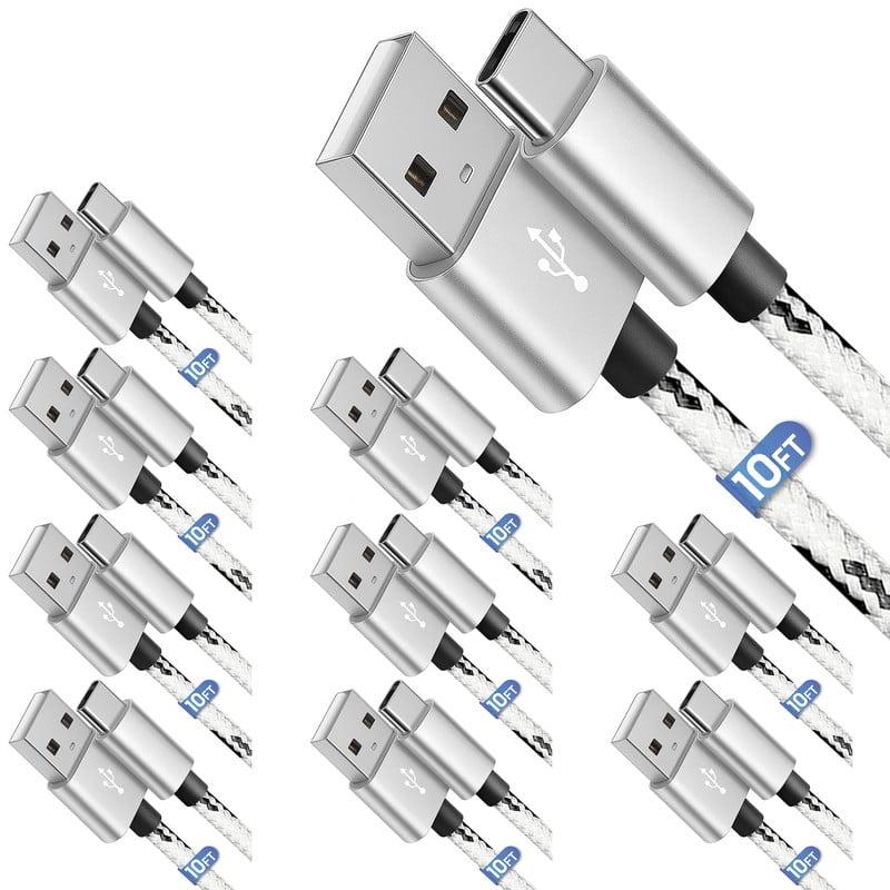 10 Pack USB-A to USB-C Fast Charger Type C Charging & Data Cable Compatible with iPhone 17 16 15 Pro Max Plus Air, Samsung Galaxy S26 S25 S24 Ultra, Pixel, iPad Pro, Universal (10ft, White) by TTech