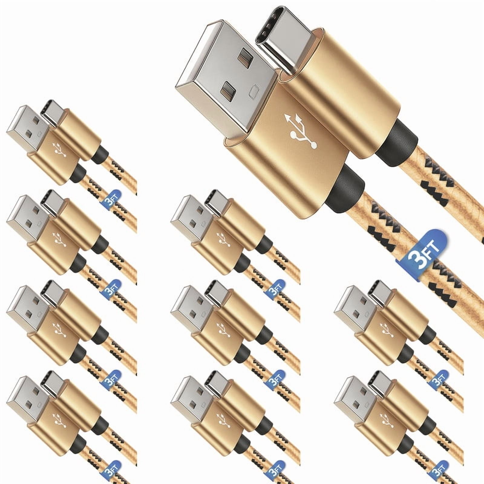 10 Pack USB-A to USB-C Fast Charger Type C Charging & Data Cable Compatible with iPhone 17 16 15 Pro Max Plus Air, Samsung Galaxy S26 S25 S24 Ultra, Pixel, iPad Pro, Universal (3ft, Gold) by TTech